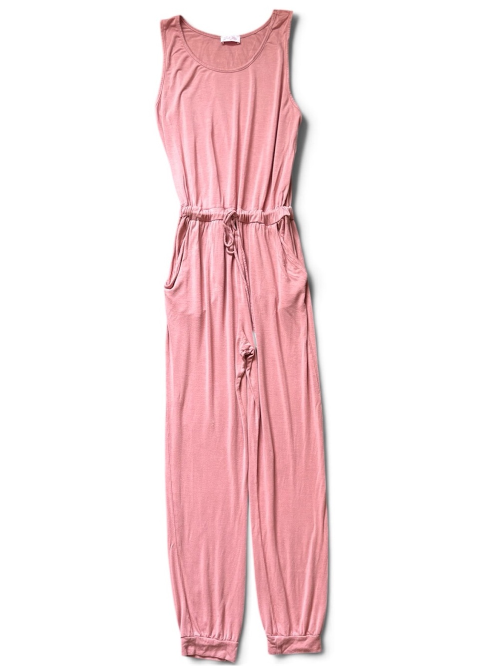 Pink Lily Dusty Rose Tie Waist Jumpsuit Size M Sleeveless Pockets